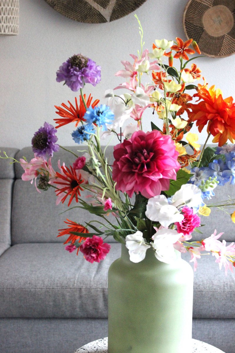 Silk Bouquet - Field Bouquet - vibrant colors - Flower Junkie - 75 cm high - Artificial Flowers - 12 Stems