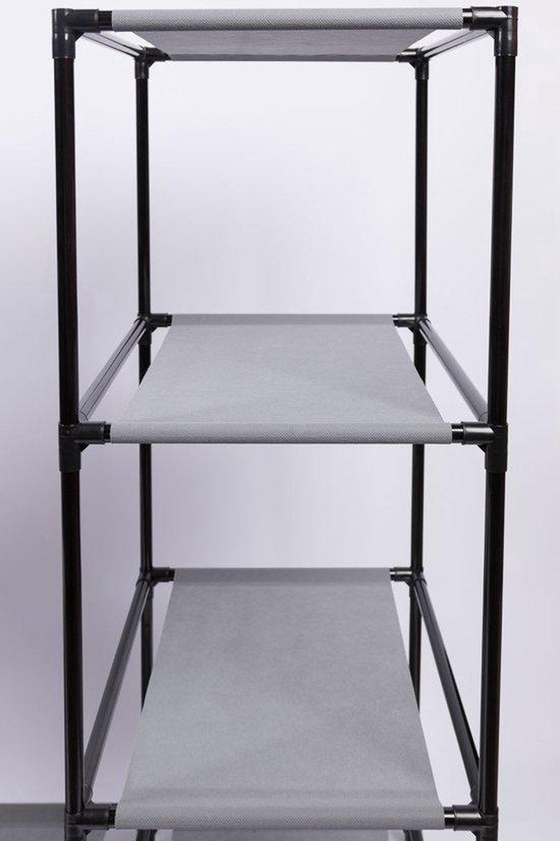 HK1Z Opvouwbare kledingkast – 126 x 40 x 170 cm – 9 legplanken – Stalen frame – 90KG draagkracht – Stoffen garderobekast – Legkast hoekmodel – Ruimtebesparende kleerkast – Kampeerkast – 126 x 40 x 170 cm – Zwart