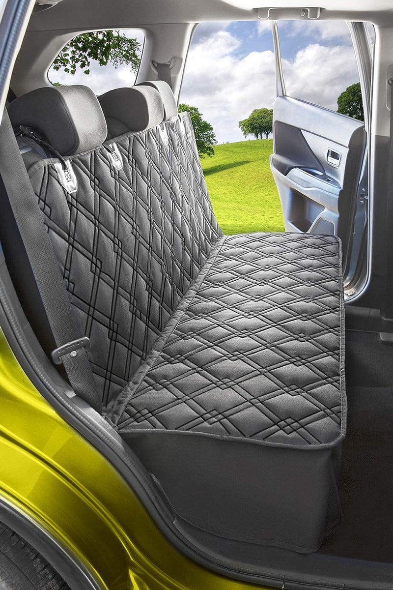 Car seat cover, backseat car blanket for dogs, universal pet blanket for the back seat, in cars, trucks, and SUVs, padded, non-slip, waterproof + seat belt