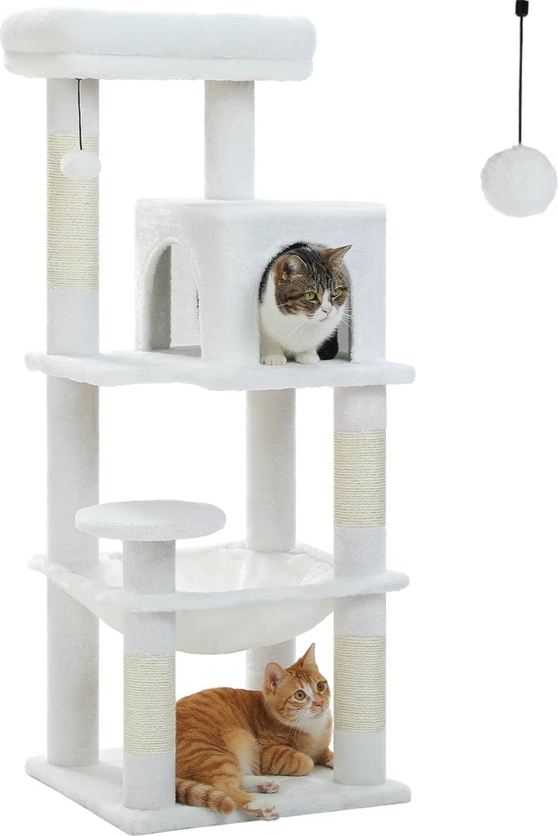 Luxe Kattenboom - Krabpaal voor Katten - Kattenhuis - Kattenmeubel - Kattentoren - Wit - 41x45x116cm