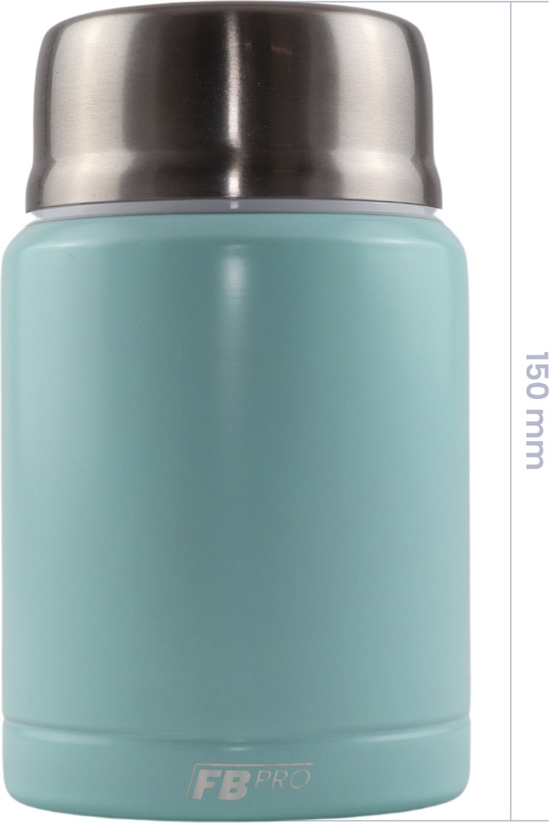 Light Blue & Black Thermos Food Container with Spoon x2 - Thermos Flask - Food container for noodles, soup, oatmeal, ice cream, baby food and more! - Yogurt cup to go - Thermos cup for taking food with you - Light Blue & Black - 450ml