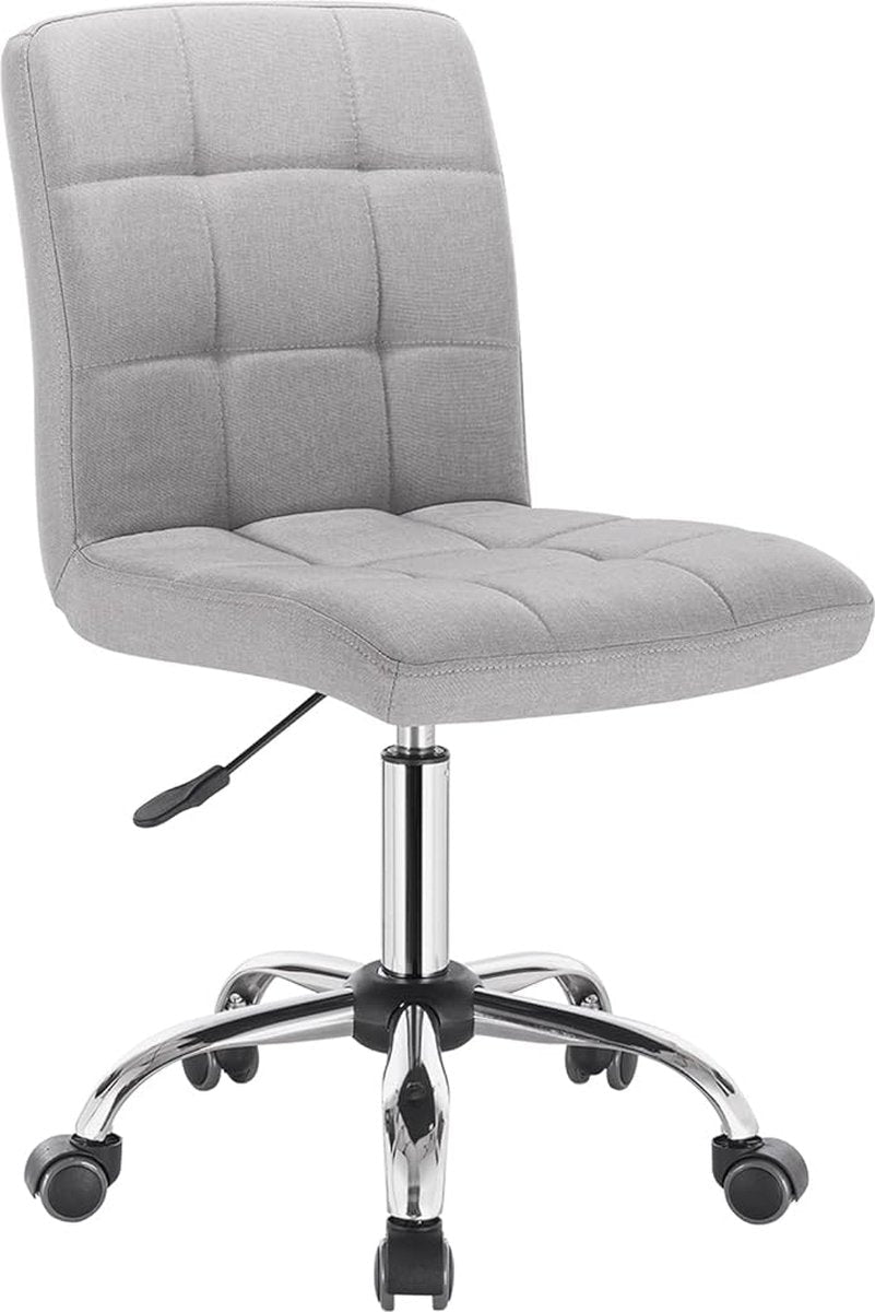 Swivel office chair with ergonomic design, height adjustable and 360-degree rotatable. Suitable for office, study, or bedroom. Linen upholstery in light gray.