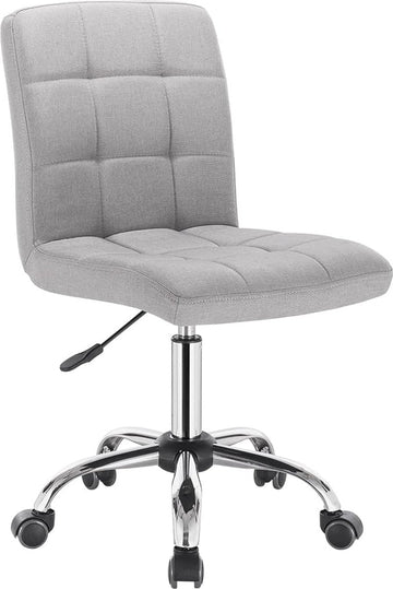 Draaibare bureaustoel met ergonomisch ontwerp, in hoogte verstelbaar en 360 graden draaibaar. Geschikt voor kantoor, werkkamer of slaapkamer. Bekleding van linnen in lichtgrijs.