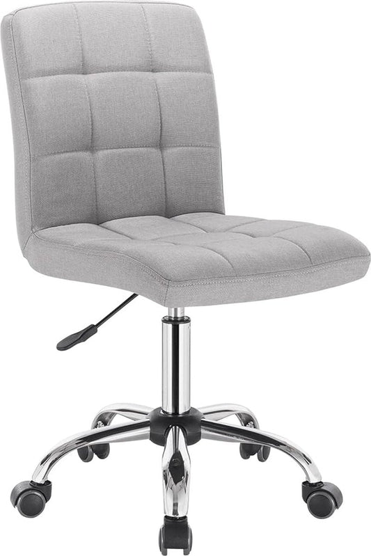 Swivel office chair with ergonomic design, height adjustable and 360-degree rotatable. Suitable for office, study, or bedroom. Linen upholstery in light gray.