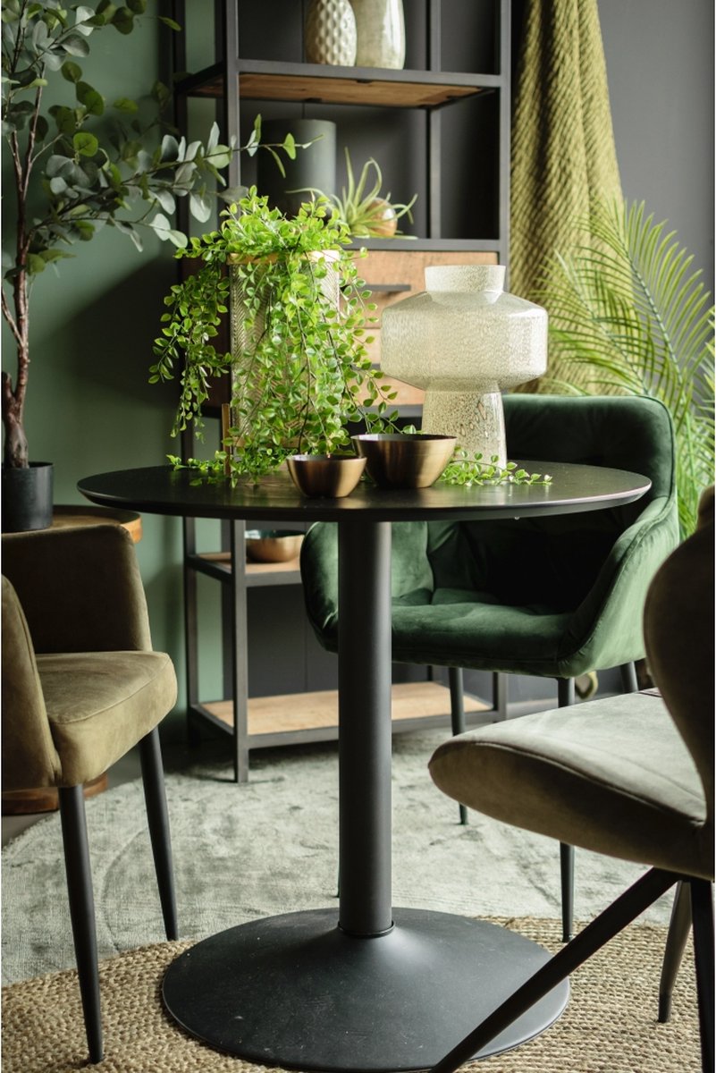 Eettafel Heeze - MDF - Zwart - Ø 80 cm en 75 cm hoog - Rond - Eetkamertafel - Keukentafel