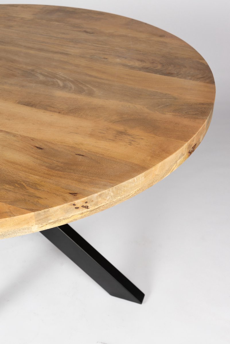 EN - Round dining table - 110 cm in diameter - mango wood - black metal leg