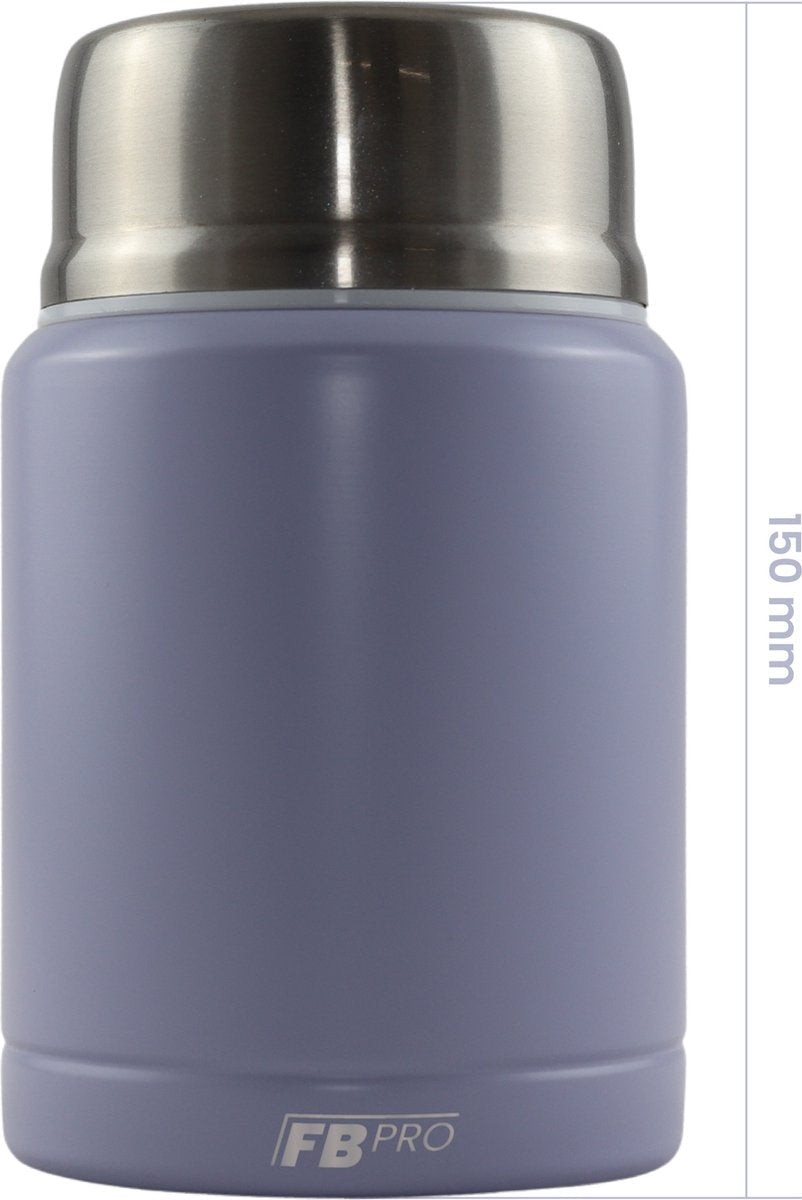 Lichtpaarse & Zwarte Thermos Voedselcontainer met Lepel x2 - Thermoskan - Voedselcontainer voor noedels, soep, havermout, ijs, babyvoeding en meer! - Yoghurtbeker to go - Thermosbeker voor het meenemen van eten - Lichtpaars & Zwart - 450ml
