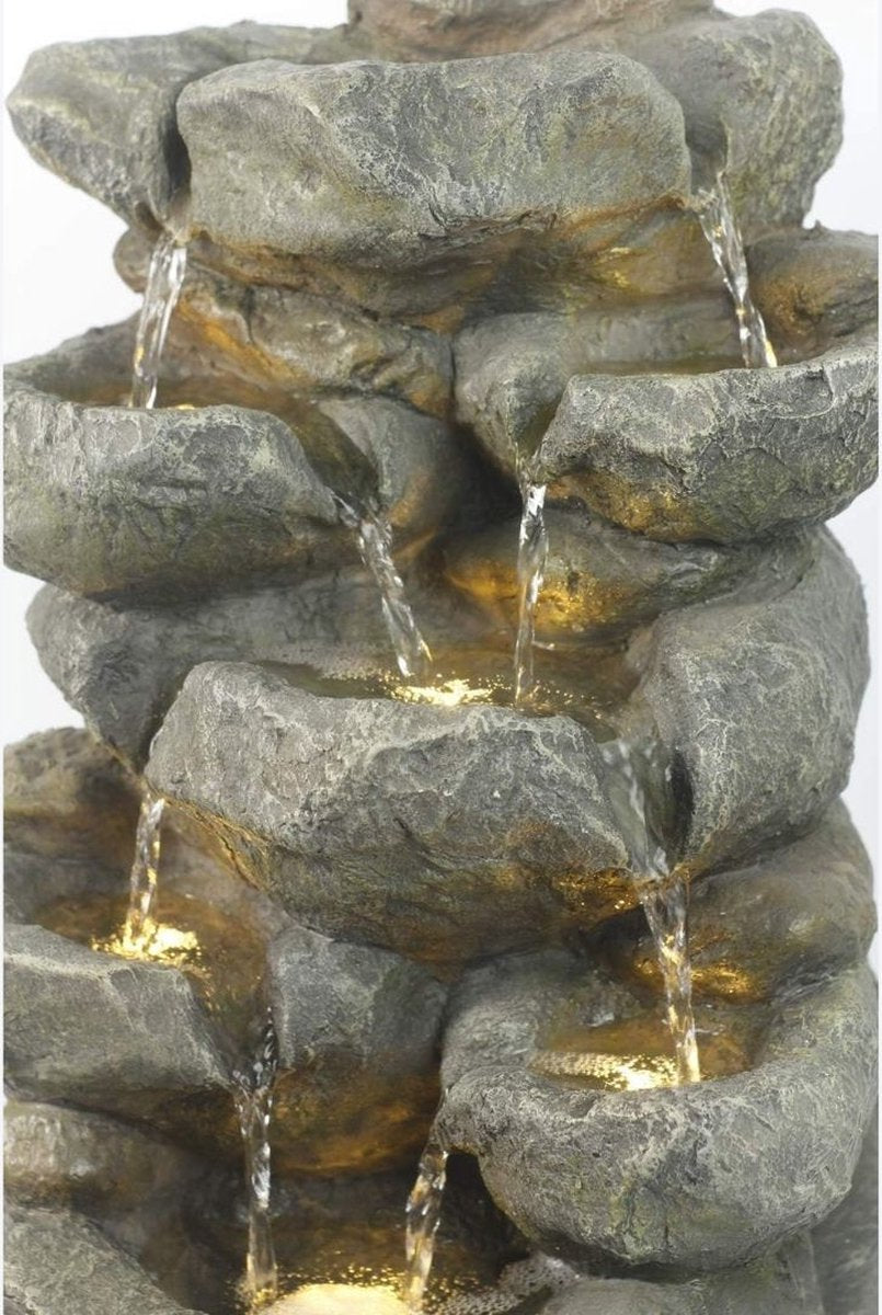 Waterornamenten Voor Buiten – Waterval – Waterfontein Met Verlichting - Water Fontein Tuin – Tuindecoratie Voor Binnen En Buiten - Vogelbad - 24 x 31 x 48.5 cm