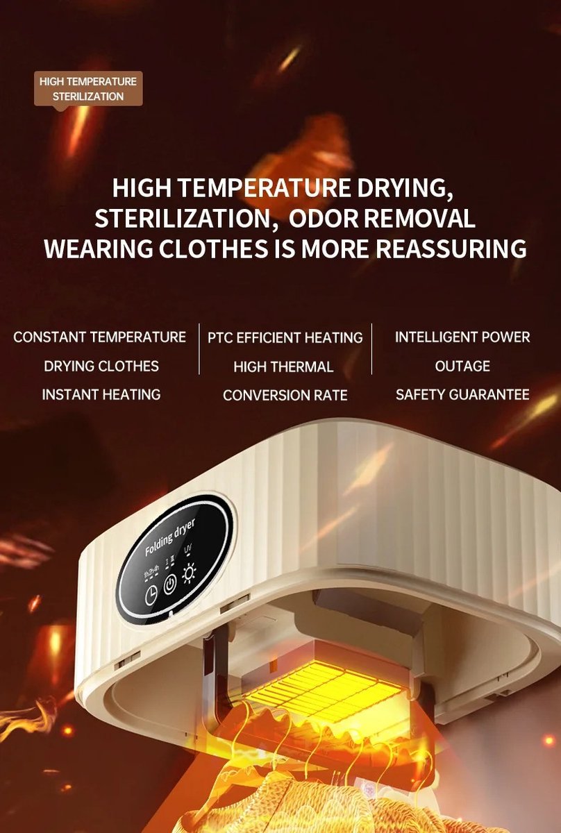 Multifunctional Dryer - Electric Clothes Dryer - Portable Compact - Foldable Clothes Dryer - 1000 W - Small Dryer - Smart Dryer - Timer Setting - Beige