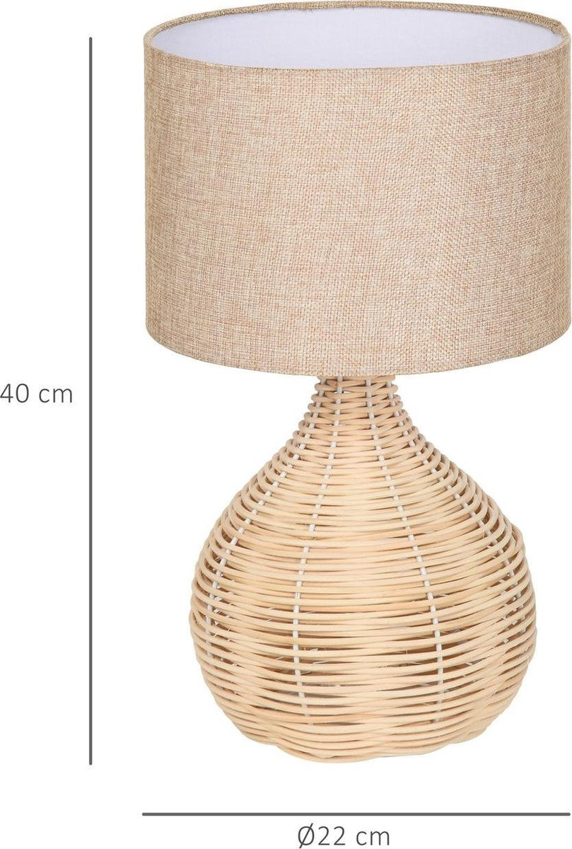 Tafellamp - Lampen - Tafellamp woonkamer - Decoratie - Modern - Linnen - Rotan - Beige - 22L x 22B x 40H cm