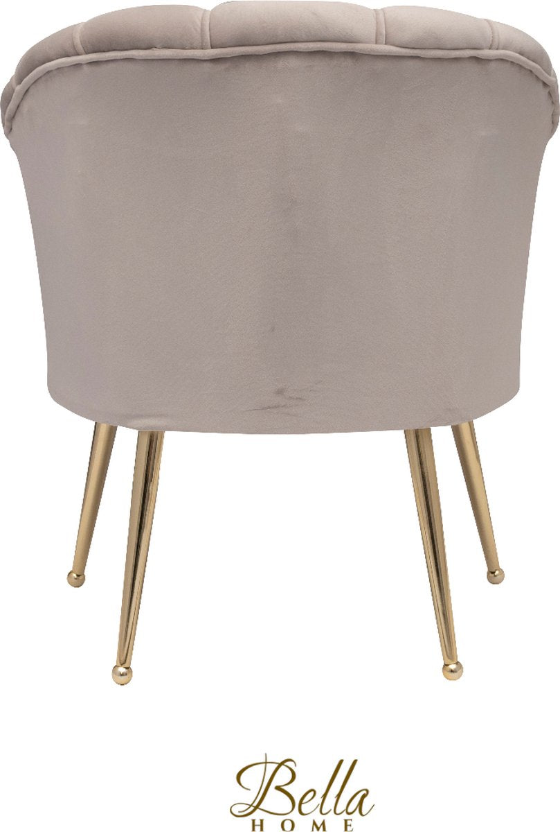 Bella Home Mila - Fauteuil - Velvet - Schelp - Crème met gouden poten