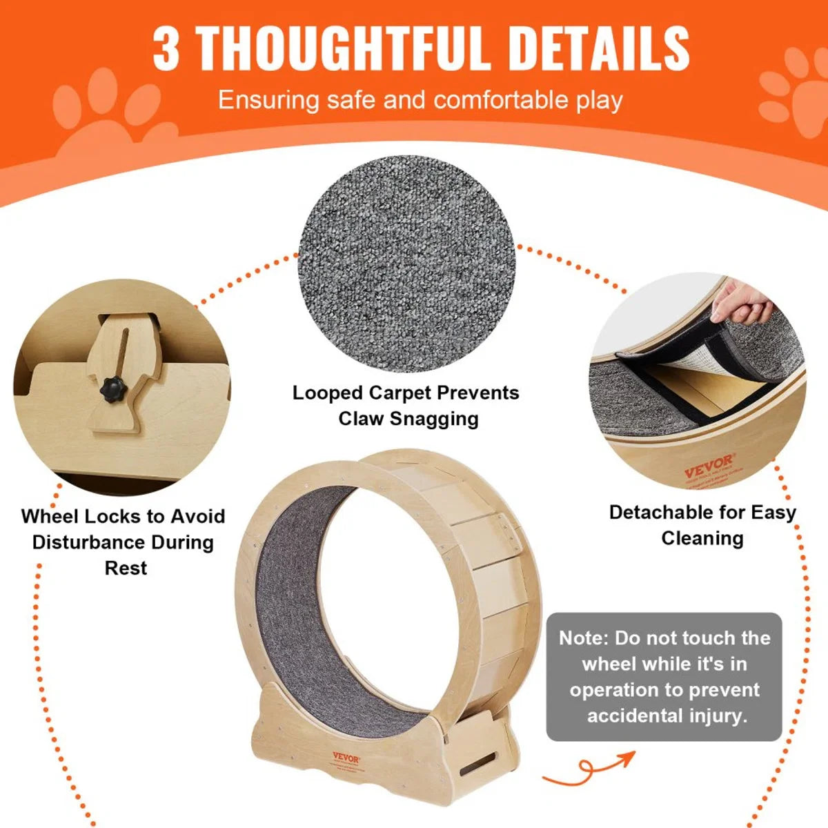 Cat Exercise Wheel 750x320x800mm Cat Exercise Wheel Made of Birch and Poplar Plywood Cat Wheel Low Noise Removable Inner Mat Cat Wheel Suitable for Cats Weighing 2.72 to 3.63 kg