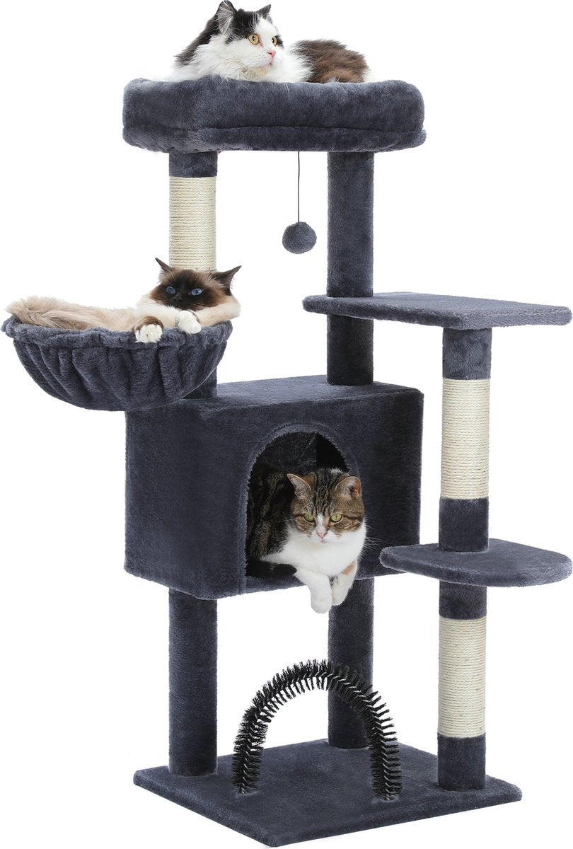 Nique Luxe Krabpaal - Kattenboom met hangmat - 5 ligplekken - 106cm hoog - Donkergrijs