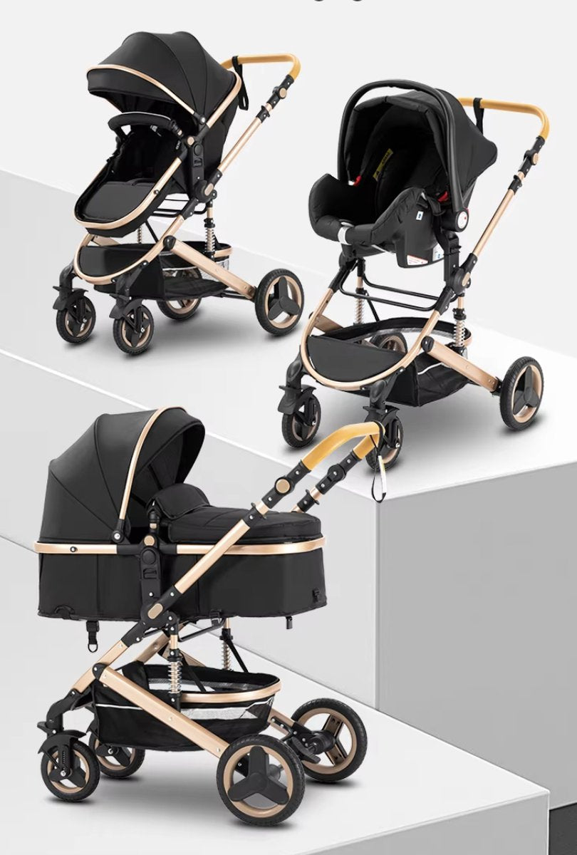 J&R Kinderwagen 3 in 1 - Kinderwagen - Wieg - Buggy - Autostoel - Opvouwbaar - Aluminium frame - Mintgroen - Zilver