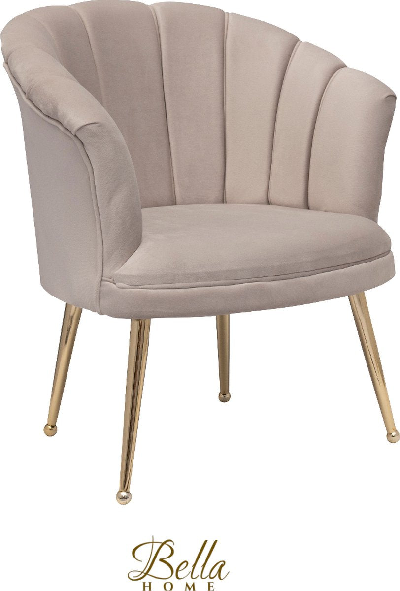 Bella Home Mila - Fauteuil - Velvet - Schelp - Crème met gouden poten