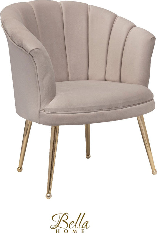 Bella Home Mila - Fauteuil - Velvet - Schelp - Crème met gouden poten
