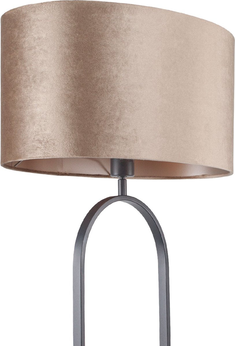 Vloerlamp Verona met ovale velours kap | 1 lichts | taupe velours | taupe on taupe / bruin / zwart | metaal / stof | Ø 50 cm | 162 cm hoog | staande lamp | modern / sfeervol / tijdloos design