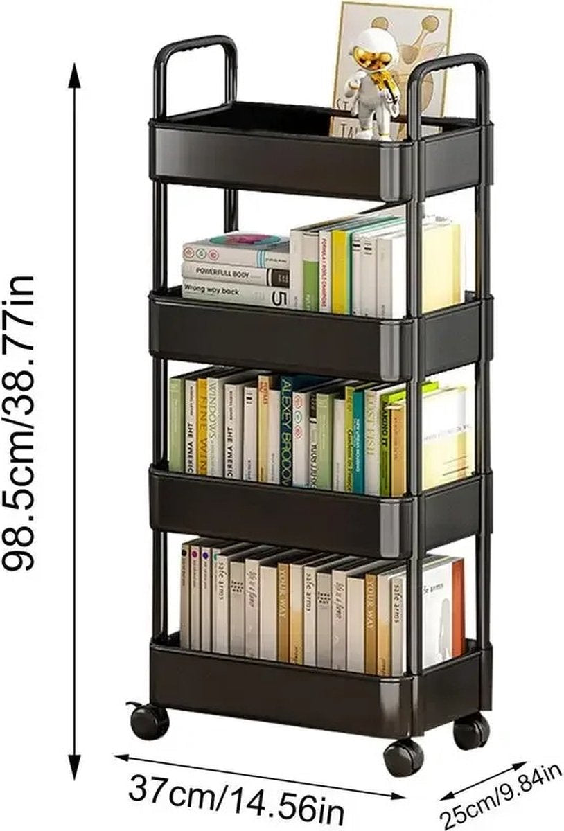 Bealive® Opbergrek - Keuken trolley - Karretje op wielen - Verplaatsbaar - Met wielen - Zwart - 37 x 25 x 98.5 cm