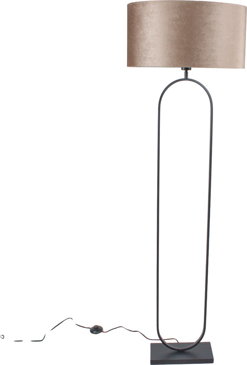 Vloerlamp Verona met ovale velours kap | 1 lichts | taupe velours | taupe on taupe / bruin / zwart | metaal / stof | Ø 50 cm | 162 cm hoog | staande lamp | modern / sfeervol / tijdloos design