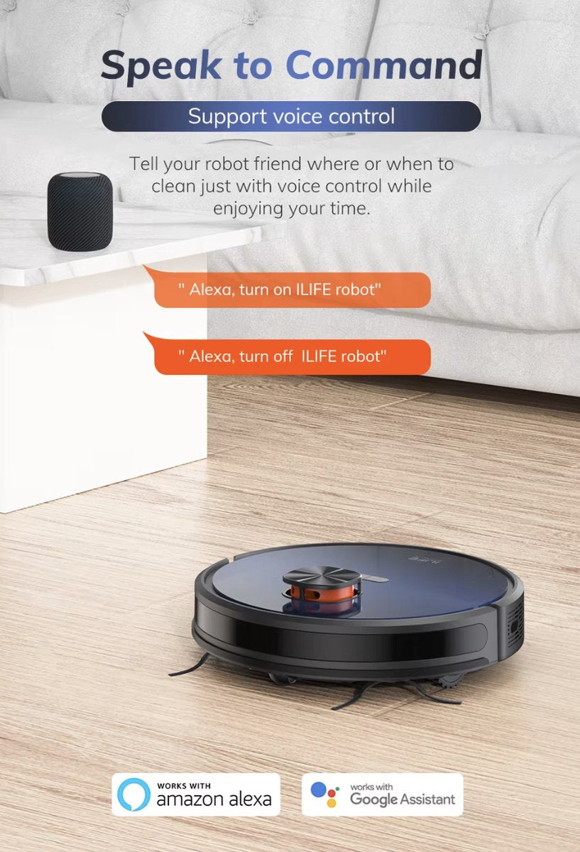 J&R Robotstofzuiger - Automatische lediging - Stofzuiger - Spraakbediening - Zuigen en dweilen - WiFi - 3KPa Zuigkracht - Slimme mapping - Alexa - Google Assistant - Zwart