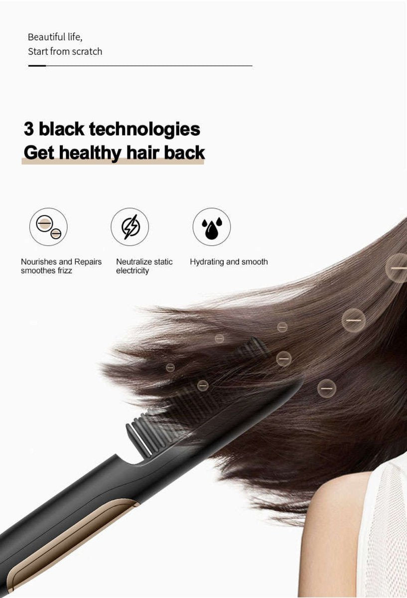 Wireless Straightening Brush - Heated Brush - Straighten Hair - Brush - Wireless - Hair Care - Hot Air Brush - Rechargeable - Hand Brush - 160-180-200 Degrees - Women