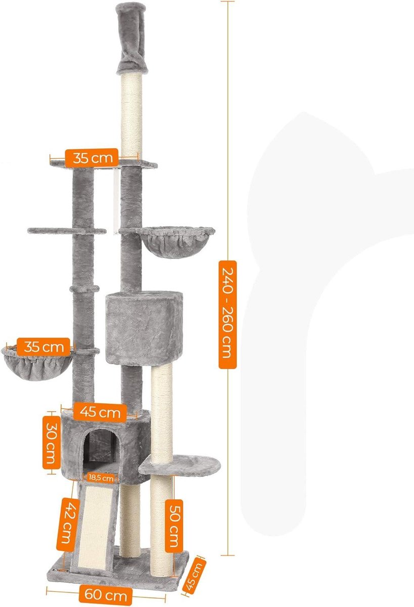 Krabschaal plafond hoog 24-26 m lichtgrijs PCT110W01 voor FEANDREA kat - HTML content nodig Krabschaal