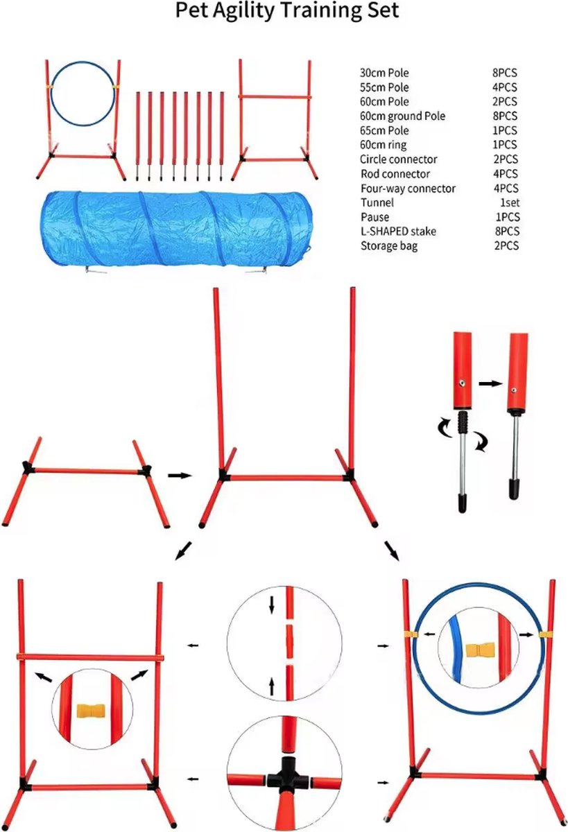 Dog Agility - 16-piece - Dog Tunnel - Dog Agility Set - Dog Training - Tunnel - Slalom - Hurdle