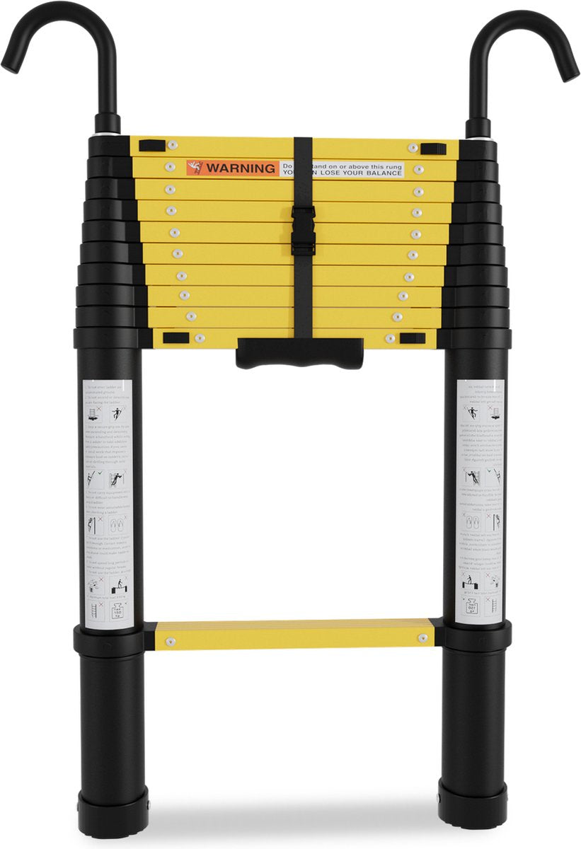 Telescopische Vouwladder - Telescopische Ladders Alu-3,2m ONE-knop retractie - Met haak- geel zwart