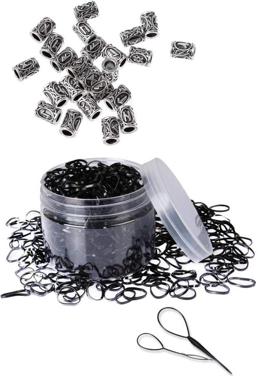 Men's Beard Jewelry - 24 Pieces Viking Runes Beard Bead Hair Tube Dreadlocks Beads Silver Black - Nordic Beards Hair Elastics for Hair Braids Hair Rings Braids