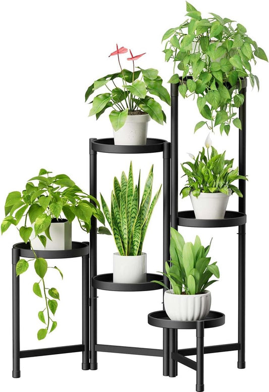 Plantentribune, metaal met 6 etages, bloemenstandaard, plantenrek, bloemenrek, voor binnen en buiten, opvouwbare bloementrappen, voor binnen, standaard, rek voor tuin, balkon, woonkamer