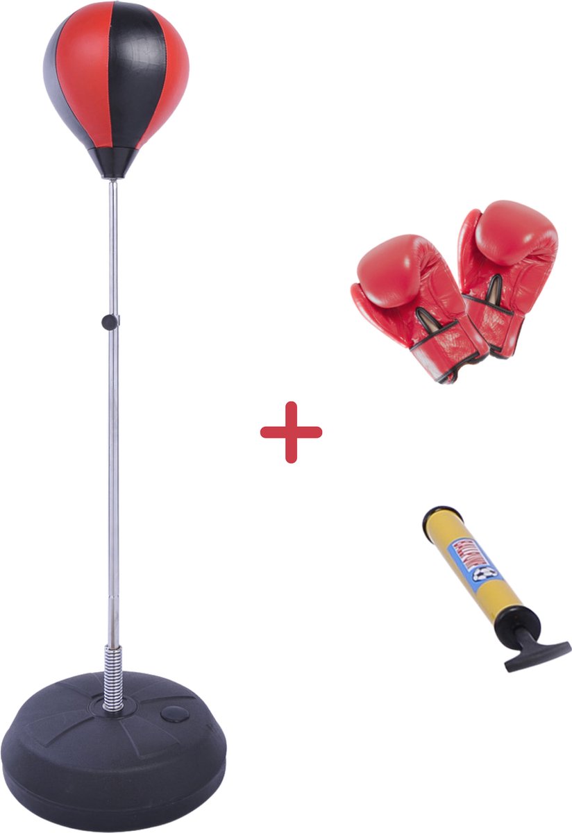 Punching Ball Set met Pomp - Bokshandschoenen - Bokszak - Boksbal - Boksen - Speelgoed - Rood/zwart