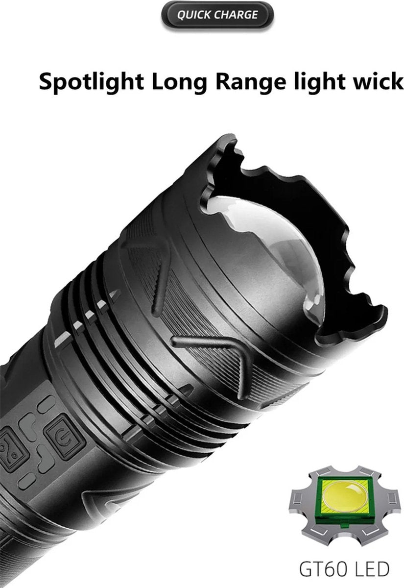 Bolmans - Zaklampen - Zaklamp - Maglite - LED Zaklamp - Zoom - 1500M Bereik - 100W - Oplaadbaar - Waterdicht - Militaire Zaklamp