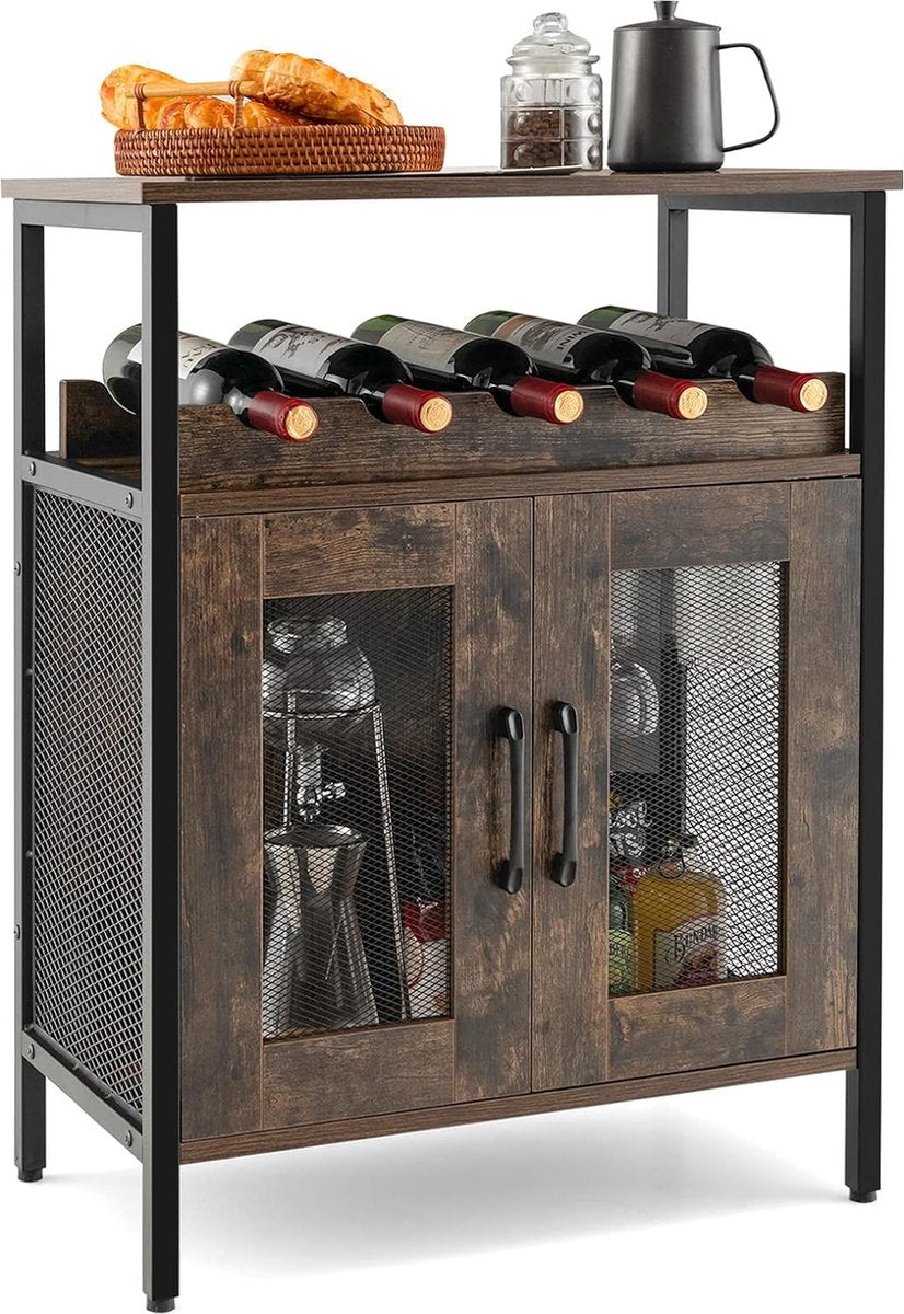 Bar cabinet with storage rack, wine bar cabinet, liquor cabinet with removable bottle holder and glass holder, industrial buffet cabinet for the kitchen