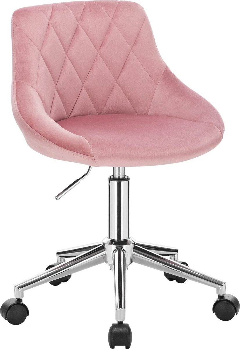 Roxana® Velvet Stool - Make-Up Stool Velvet - Pink - Office Stool - Office Chair - Height Adjustable - Backrest - 5 Wheels