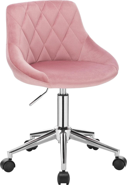 Roxana® Velvet Stool - Make-Up Stool Velvet - Pink - Office Stool - Office Chair - Height Adjustable - Backrest - 5 Wheels