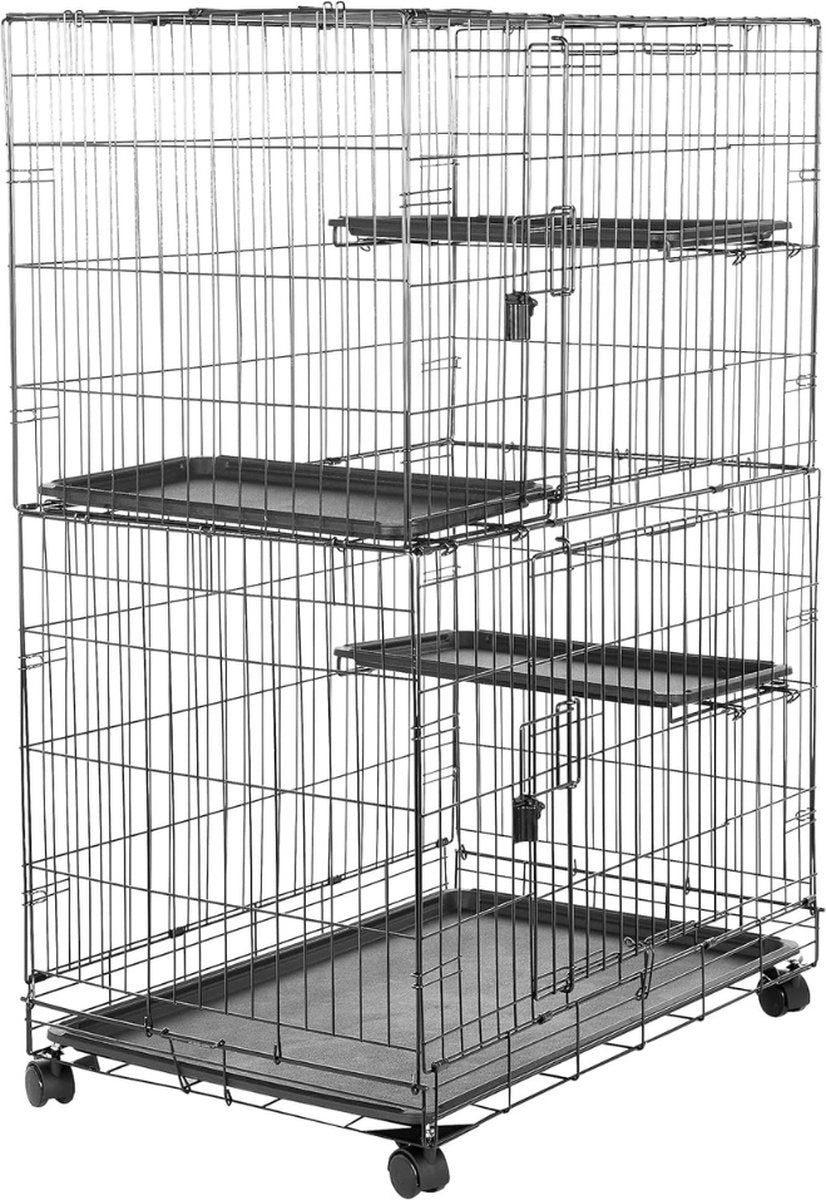 JB® Cat Cage Indoor - Cat Cage Outdoor - Cat Crate - Cat Run - Outdoor Cat Enclosure - 3-Tier Cat Crate - Cat House - Cat Enclosure - Foldable - Easy Storage - With Wheels - Sturdy Metal Construction