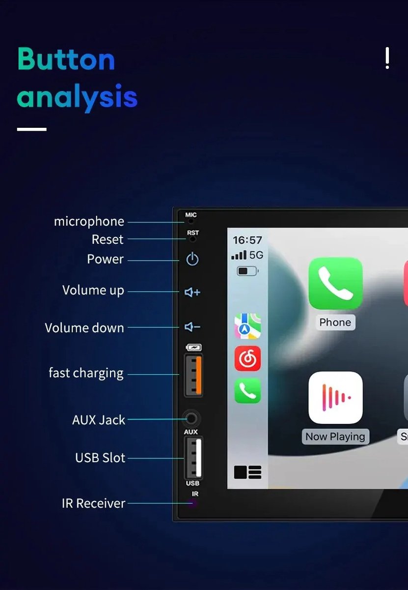 Autoradio 7 inch - 2023 - Apple Carplay (bedraad) - Met Camera - Android Auto - Universeel - Bluetooth - Touchscreen - Autonavigatie / CarPlay