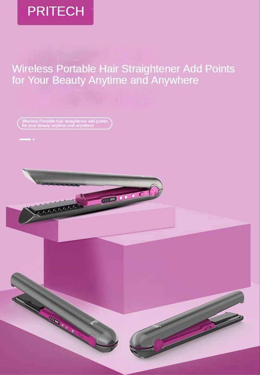 VENEUX® - Draadloze 2-in-1 Krultang en Stijltang - Grijs / Roze