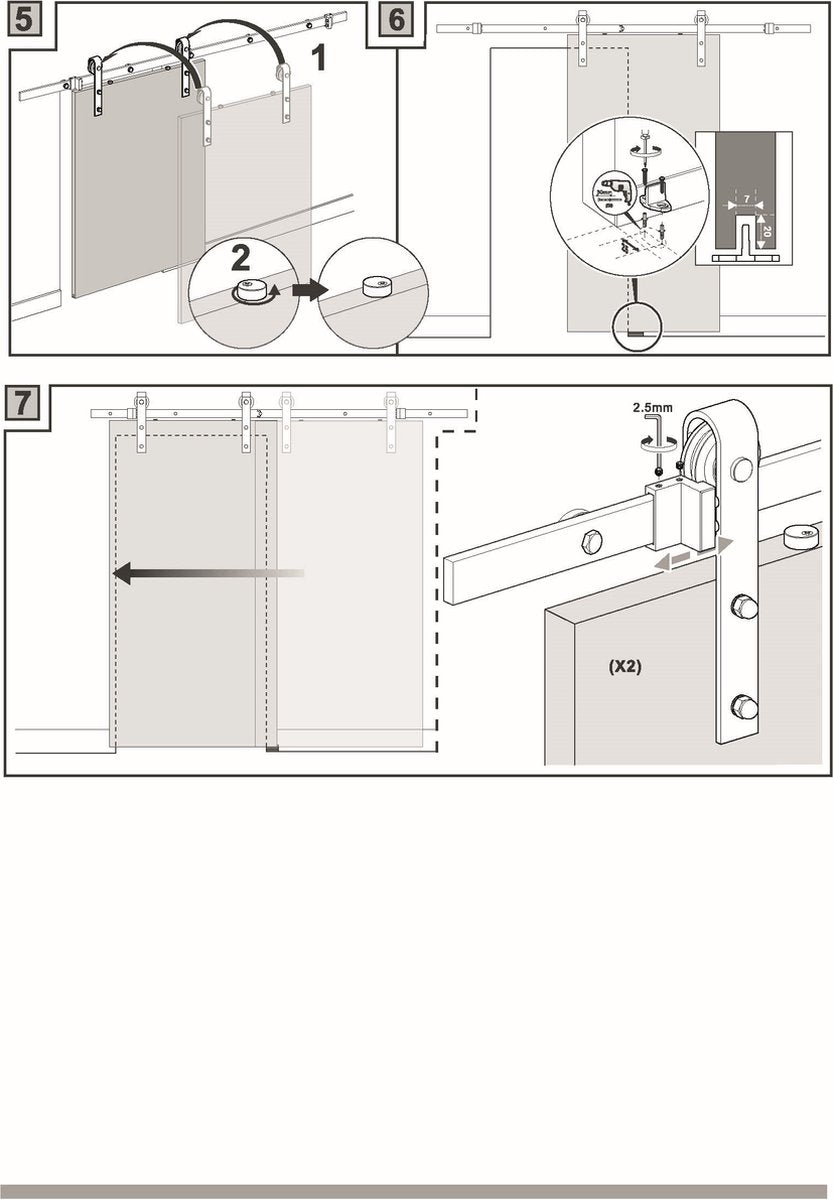 Sliding Door System Straight - Complete set - 200 cm rail (2x100 cm) - Black