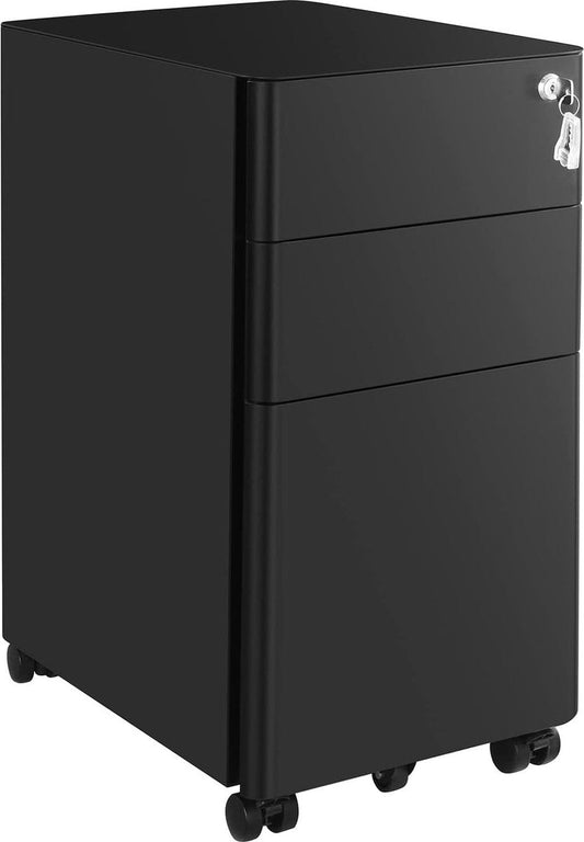 Filing Cabinet on Wheels - Archive Cabinet - Drawer Cabinet - with Lock - 3 Drawers - Black