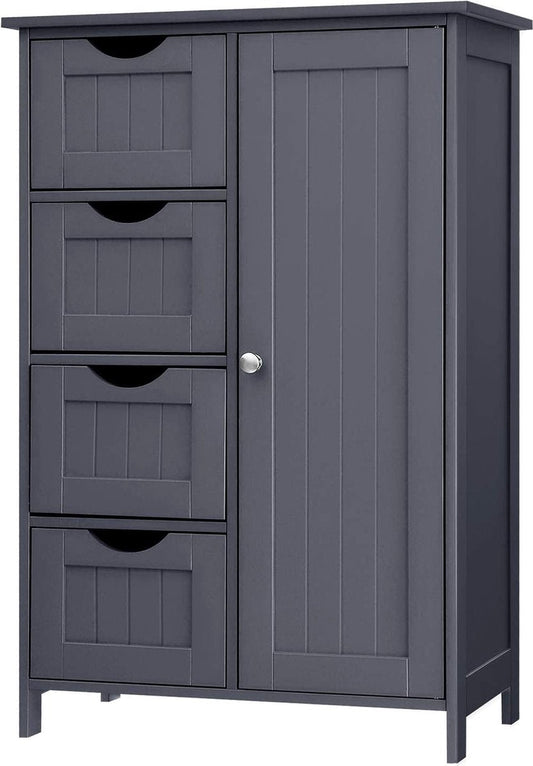 Dressoir badkamerkast, houten badkamerkast, commode met 4 lades, kastdeur, verstelbare plank, voor woonkamer, keuken, hal, diep, vrijstaand, grijs LHC41GY