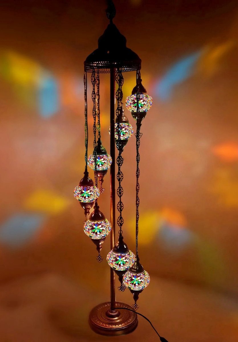 Turkish Lamp Floor Lamp Mosaic Moroccan Lamp Oriental Handmade Multicolour 7 spheres