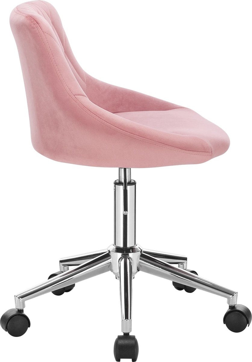 Roxana® Velvet Stool - Make-Up Stool Velvet - Pink - Office Stool - Office Chair - Height Adjustable - Backrest - 5 Wheels