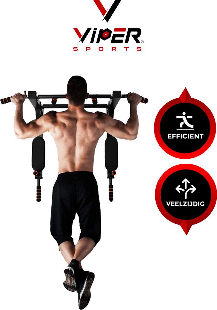 Viper Sports PullPower – Optrekstang – Rug- & Armkussen – Antislip – Tot 120 kg – Metaal – Zwart/Rood