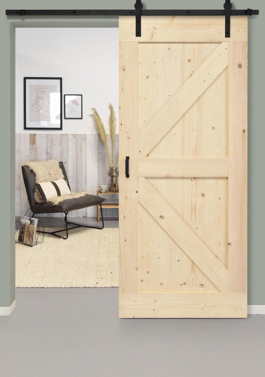 Barnwoodweb Schuifdeursysteem Recht - Complete set - 245 cm rail (in 3 delen) - Zwart