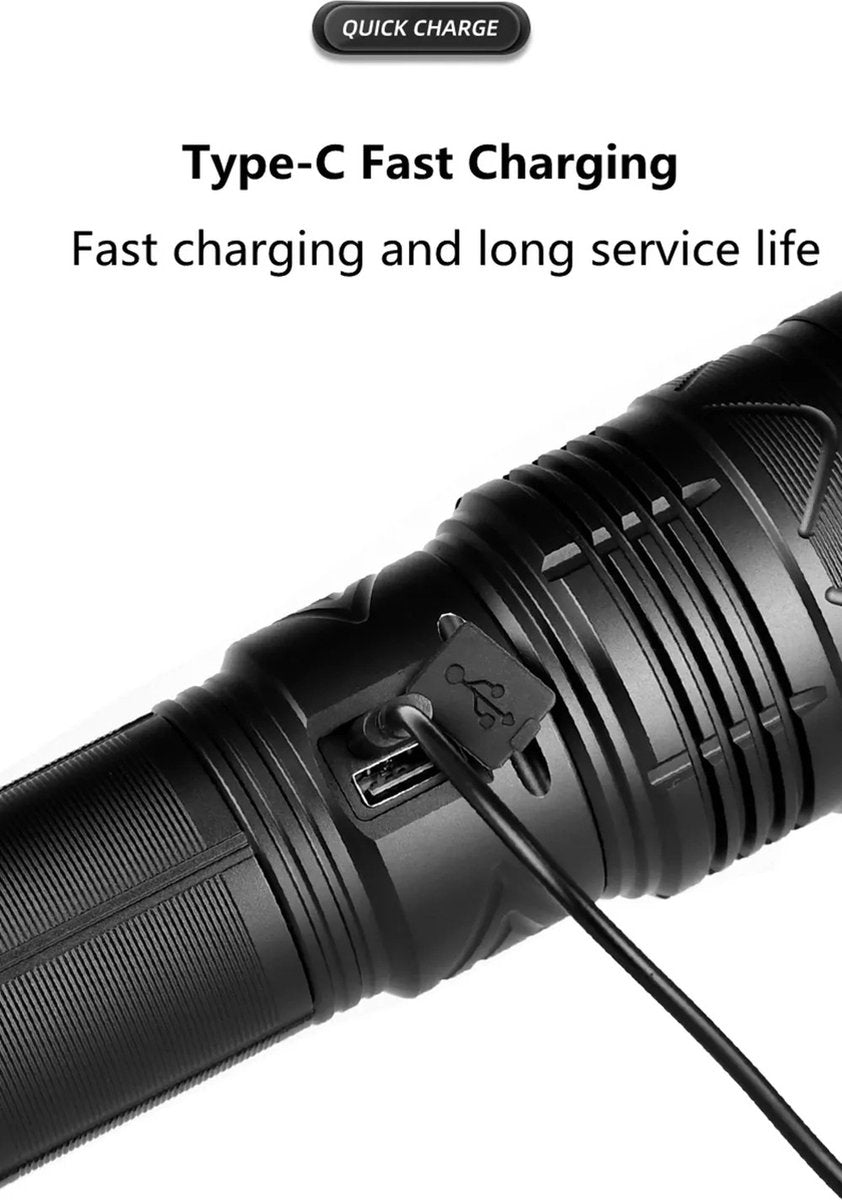 Bolmans - Zaklampen - Zaklamp - Maglite - LED Zaklamp - Zoom - 1500M Bereik - 100W - Oplaadbaar - Waterdicht - Militaire Zaklamp