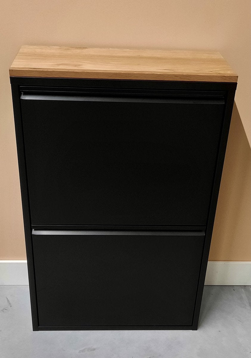 Waste bin - litter bin - refuse bin - waste separation with 4 inner bins and oak panel. Black