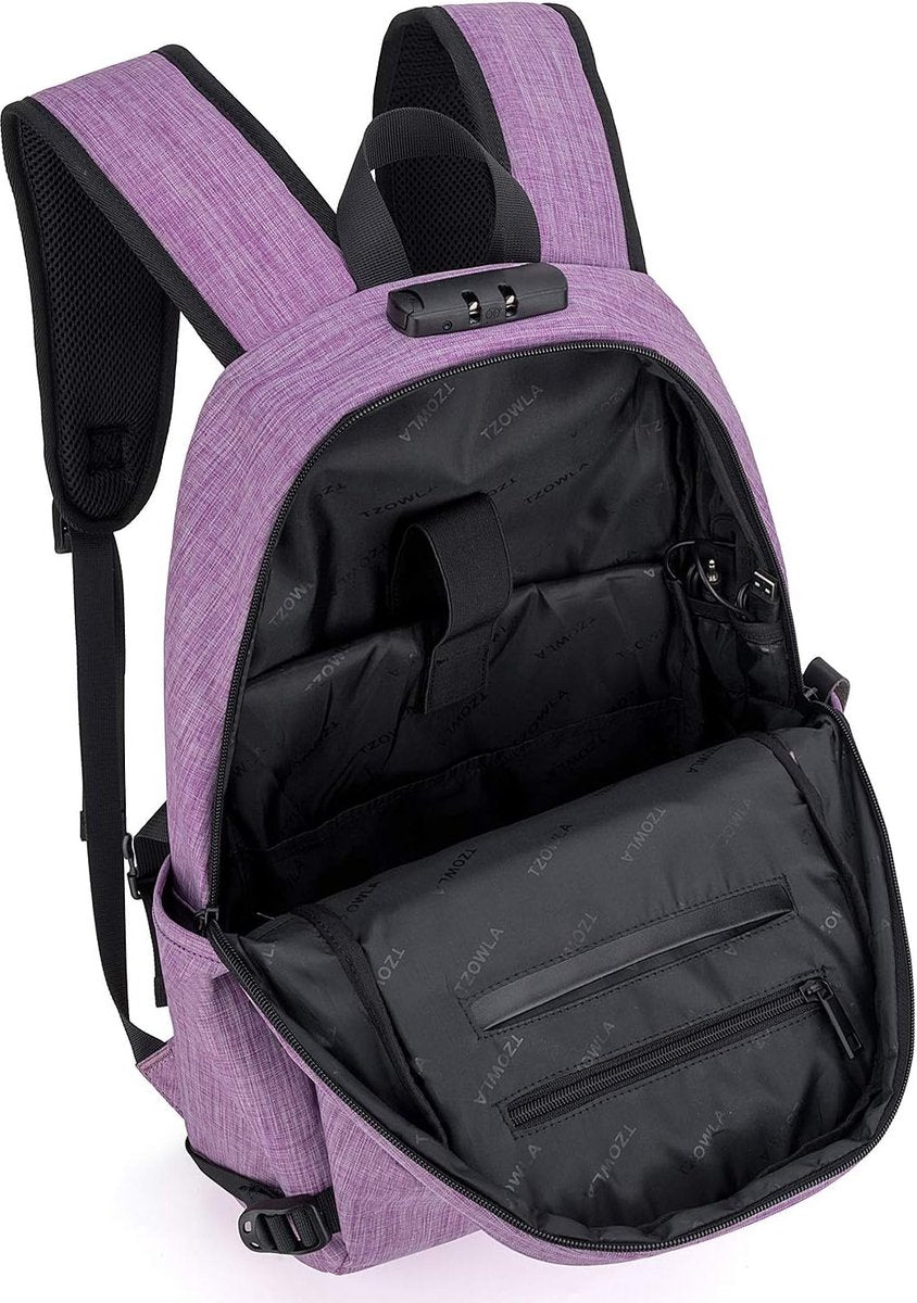 Rugzak - 34 Liter - USB Oplaadpoort en Slot - 14/15,10 Inch Laptoptas - Waterdichte Antidiefstalrugzak - Paars
