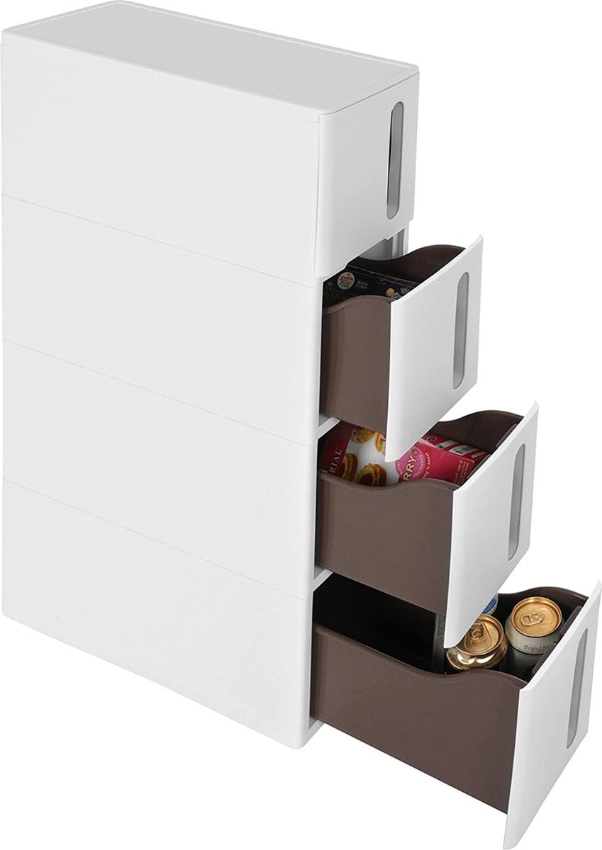 SONGMICS KFR08WT Mobiel nisrek, smalle rolwagen met 4 laden, uittrekbare legwagen, badkamerrek, keukenkast met afneembare wielen, PP, ruimtebesparend, 45 x 17 x 84 cm, wit
