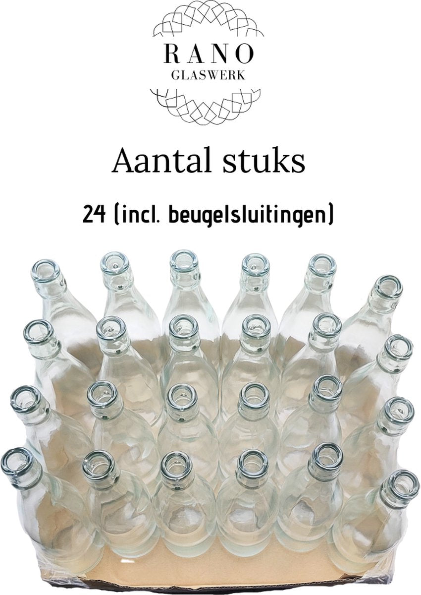 RANO - 24x beugelfles 500ml - Luchtdicht - fles met beugelsluiting / beugelflessen / weckfles / inmaakfles / sapfles / glazen flesjes met dop